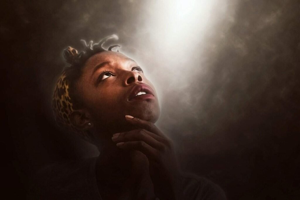woman, young, african, girl, look up, face, head, black, light, ray of light, mystic, dark, portrait, african, african, look up, look up, look up, look up, look up
